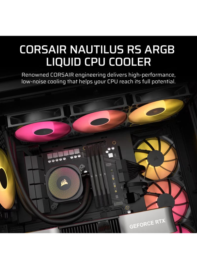 كورسير Nautilus 360mm RS ARGB Liquid CPU Cooler, High-Performance Triple 120mm Radiator with Advanced 6th Gen Asetek Pump, Customizable RGB LED Lighting, Enhanced Cooling for Intel and AMD Processors, Includes Premium Sleeved Tubing and Optimized for Extreme Overclocking, CW-9060093-WW Black  - Image 2