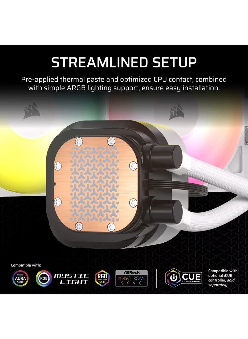 CORSAIR - Nautilus 360mm RS ARGB Liquid CPU Cooler, High-Performance Triple 120mm Radiator with Advanced 6th Gen Asetek Pump, Customizable RGB LED Lighting, Enhanced Cooling for Intel and AMD Processors, Includes Premium Sleeved Tubing and Optimized for Extreme Overclocking, CW-9060095-WW White - Image 1