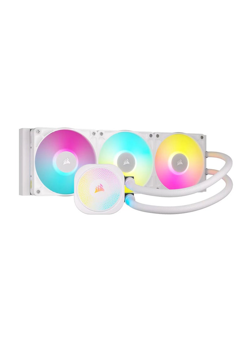 كورسير iCUE LINK TITAN 360 RX RGB AIO Liquid CPU Cooler – 396mm Radiator, 3 x 120mm RX120 RGB Fans, 20 RGB LEDs on Pump, Copper Cold Plate, Aluminum Radiator, Compatible with Intel & AMD CPUs, 450mm Tubing, 300-2100 RPM Fan Speed, 10.4-73.5 CFM Airflow, Digital Fan Control, CW-9061021-WW White  - Image 1