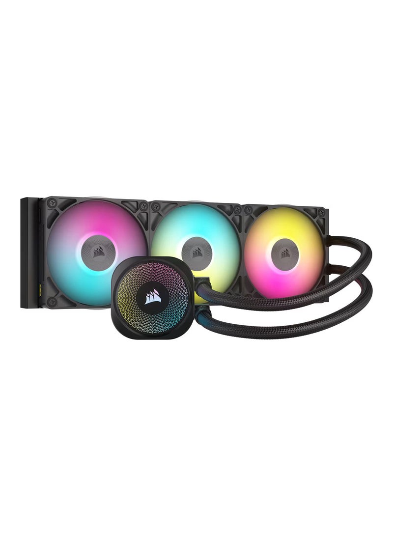كورسير iCUE LINK TITAN 360 RX RGB AIO Liquid CPU Cooler – 396mm Radiator, 3 x 120mm RX120 RGB Fans, 20 RGB LEDs on Pump, Copper Cold Plate, Aluminum Radiator, Compatible with Intel & AMD CPUs, 450mm Tubing, 300-2100 RPM Fan Speed, 10.4-73.5 CFM Airflow, Digital Fan Control, CW-9061018-WW Black  - Image 1