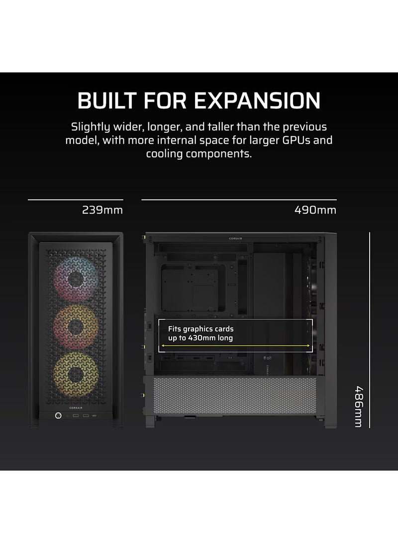 CORSAIR FRAME 4000D RGB Modular Mid-Tower ATX Case, Tempered Glass Side Panel, 3x Included 120mm ARGB Fans, High-Airflow Front Panel, Optimized for Airflow & Cooling, Tool-Free Drive Installation, Full Dust Filter System, Cable Management System, Supports Up to 6 Expansion Slots, Supports 360mm Front Radiator, E-ATX, ATX, Micro-ATX & Mini-ITX Motherboards, Easy-to-Access Front I/O Ports, CC-9011296-WW Black  - Image 3