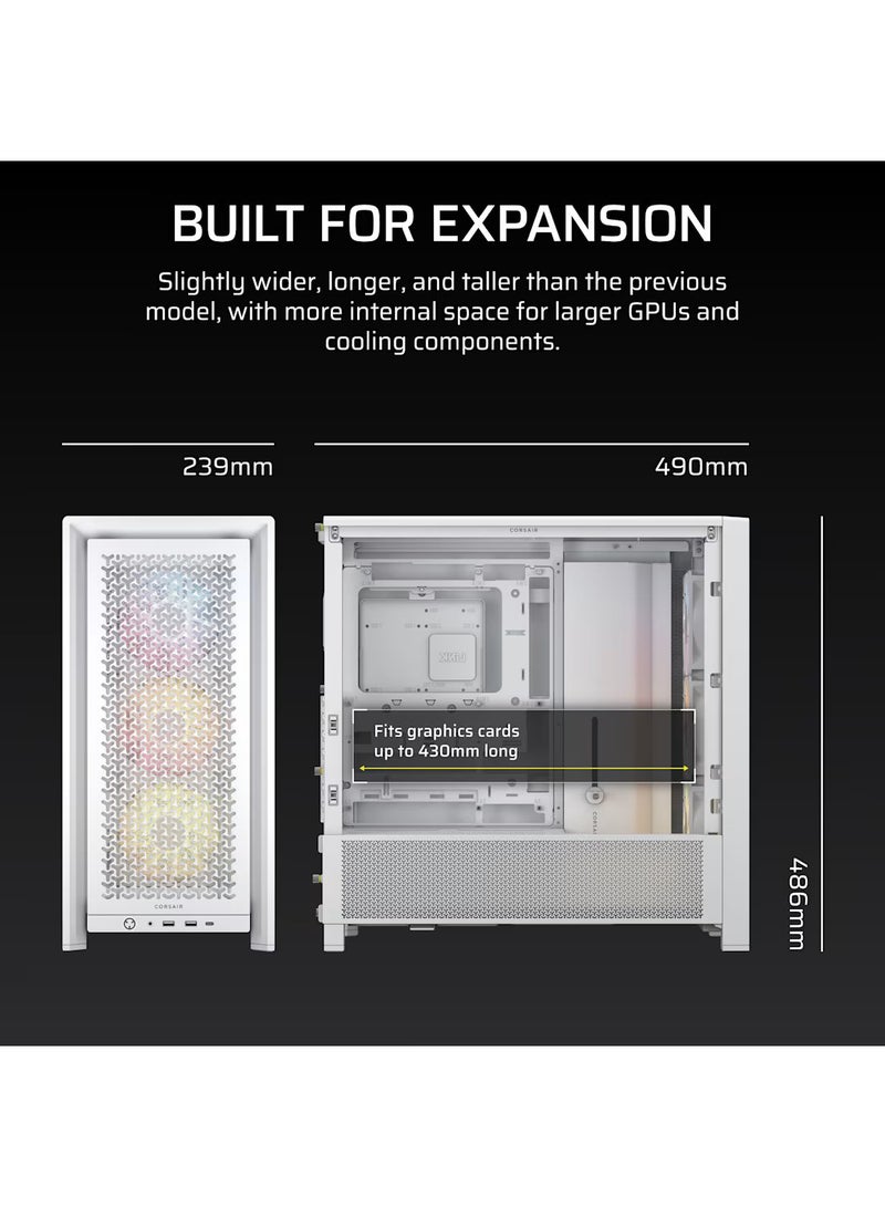 CORSAIR - FRAME 4000D RGB Modular Mid-Tower ATX Case, Tempered Glass Side Panel, 3x Included 120mm ARGB Fans, High-Airflow Front Panel, Optimized for Airflow & Cooling, Tool-Free Drive Installation, Full Dust Filter System, Cable Management System, Supports Up to 6 Expansion Slots, Supports 360mm Front Radiator, E-ATX, ATX, Micro-ATX & Mini-ITX Motherboards, Easy-to-Access Front I/O Ports, CC-9011297-WW White - Image 1