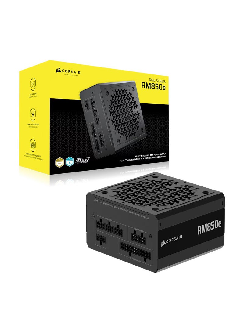 RM850e 850W Fully Modular ATX Power Supply – 80+ Gold Certified, Low Noise Design, 140mm Compact Size,  Premium Fan for Quiet Operation, Japanese Capacitors for Enhanced Durability, High-Efficiency Energy Delivery, Optimized for Gaming and High-Performance PCs, Zero RPM Mode for Silent Operation at Low Loads, Optimized Cable Management for Clean Builds, CP-9020296-UK Black