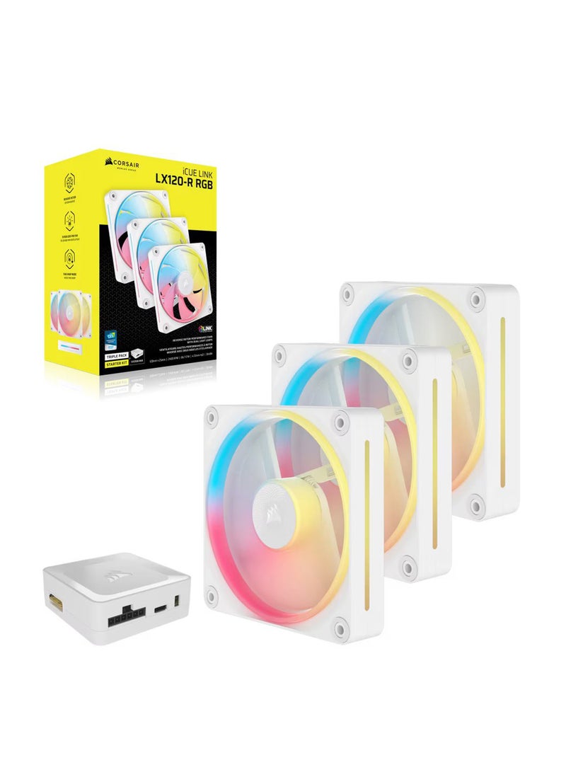 CORSAIR iCUE Link LX120 R RGB 120mm PWM Reverse Fans Starter Kit - 3 x 120mm Fans, RGB Lighting, High-Airflow, Quiet Operation, iCUE Compatible, Performance-Packed for PC Cooling, PWM Control, CO-9051054-WW White - Image 4