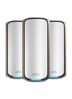 NETGEAR Orbi 970 Series Quad-Band WiFi 7 Mesh Network System RBE973S, Router + 2 Satellite Extenders, Covers Up to 10,000 sq. ft., 200 Devices, 10 Gig Internet Port, BE27000 Up to 27Gbps White  - Image 1