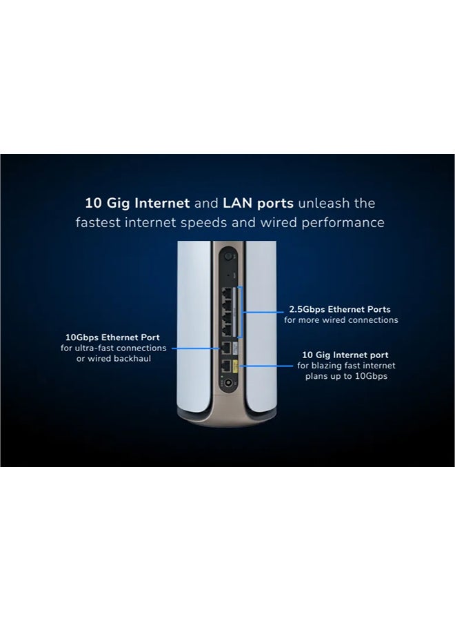 NETGEAR - Orbi 970 Series Quad-Band WiFi 7 Mesh Network System RBE973S, Router + 2 Satellite Extenders, Covers Up to 10,000 sq. ft., 200 Devices, 10 Gig Internet Port, BE27000 Up to 27Gbps White - Image 1