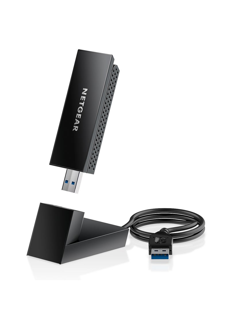 NETGEAR - Nighthawk WiFi 6 or 6E USB 3.0 Adapter (A8000) - AXE3000 Tri-Band Wireless Gigabit Speed (Up to 3Gbps) - New 6GHz Band – Works with Any Router Or Mesh System - for Windows PC Black - Image 1
