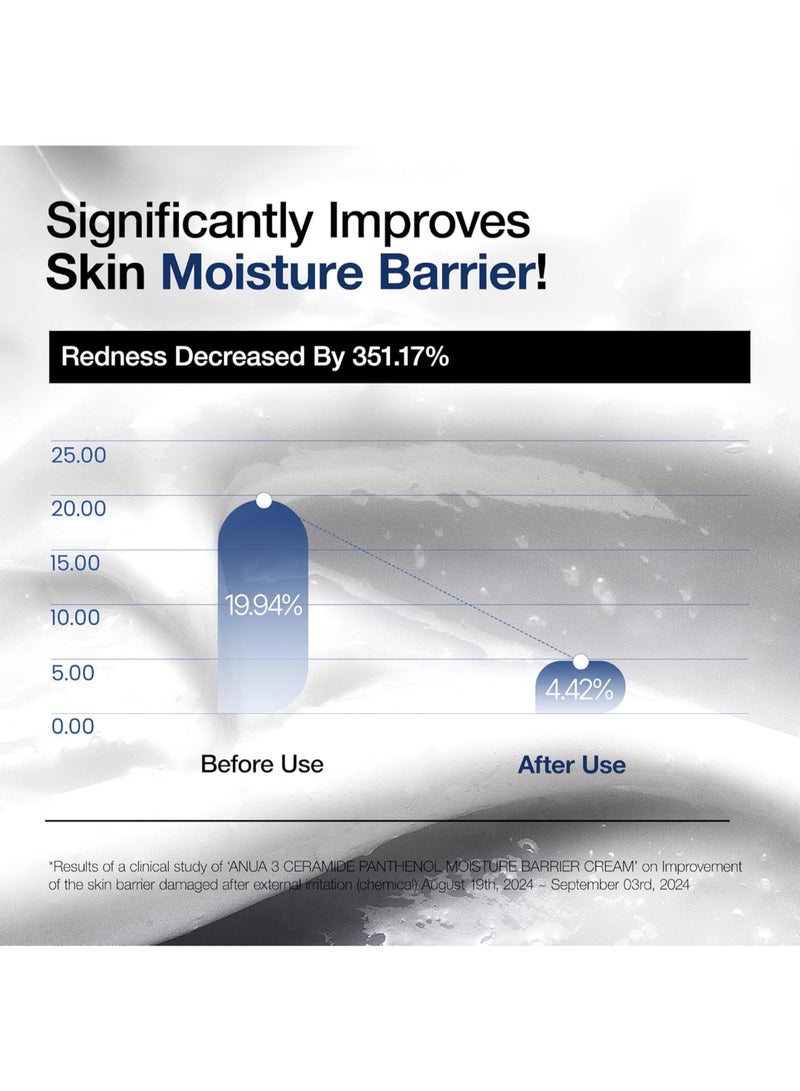 3 Ceramide Panthenol Moisture Barrier Cream, Hydrating Face Moisturizer for Normal Skin, Panthenol, Ceramide, Centella for Skin Barrier Non Comedogenic, Korean Skincare 3.38ml