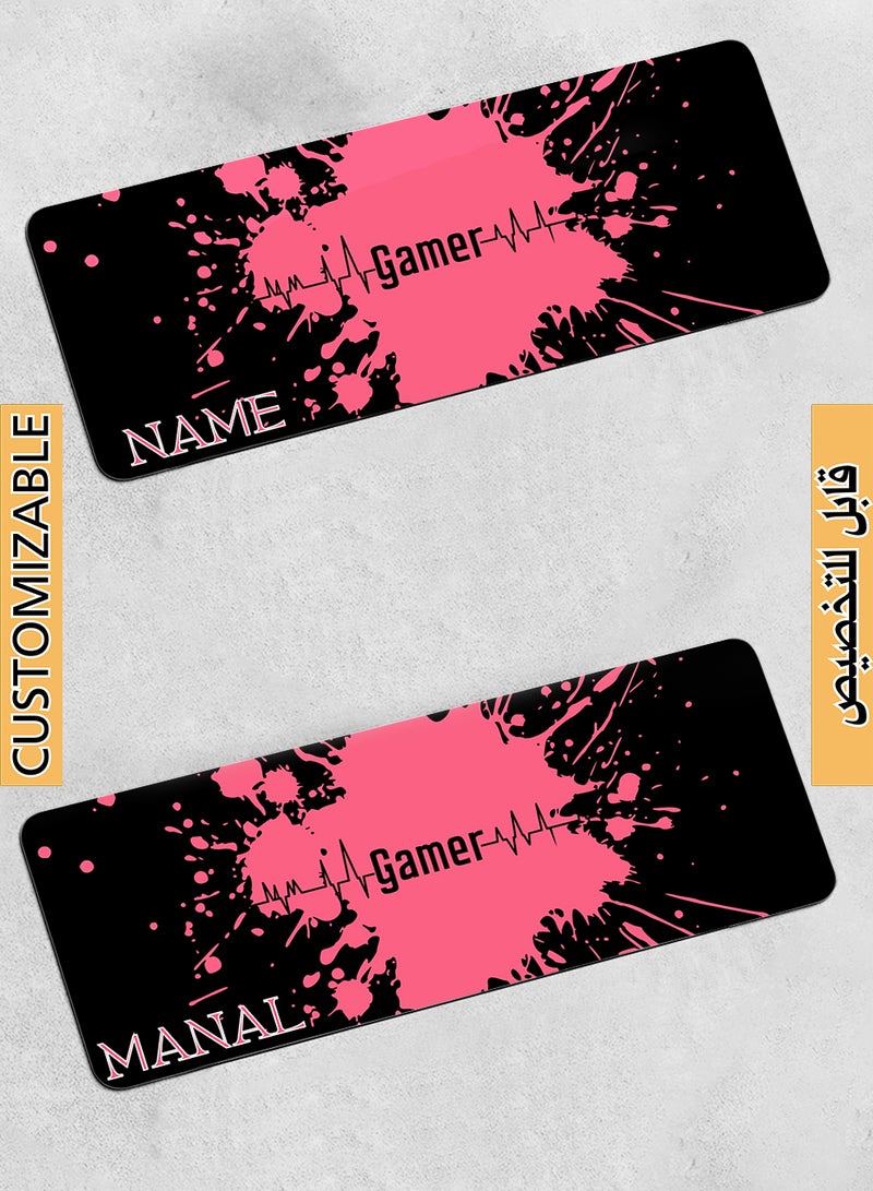 LOWHA Customizable Desk Pad Rubber Desk Mat with Personalized Name and Gamer Design on Premium Polyester Black/Pink  - Image 1