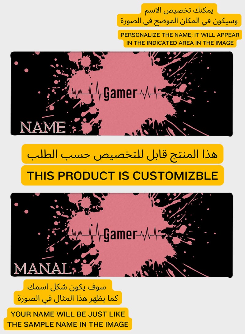 LOWHA Customizable Desk Pad Rubber Desk Mat with Personalized Name and Gamer Design on Premium Polyester Black/Pink  - Image 2