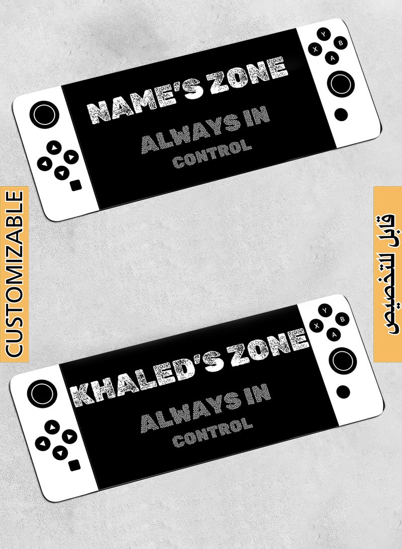 LOWHA - Customizable Desk Pad Rubber Desk Mat with Personalized Name and Always in Control Design on Premium Polyester Black/White/Grey - Image 1