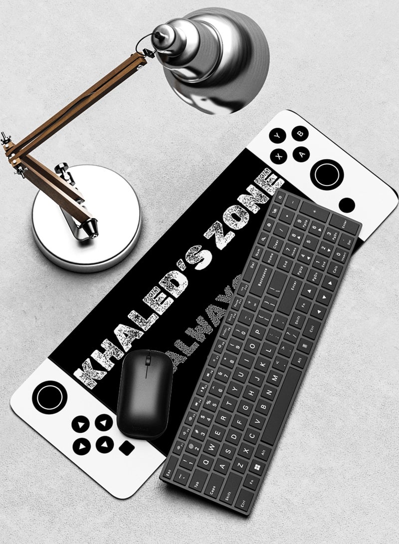 LOWHA - Customizable Desk Pad Rubber Desk Mat with Personalized Name and Always in Control Design on Premium Polyester Black/White/Grey - Image 1