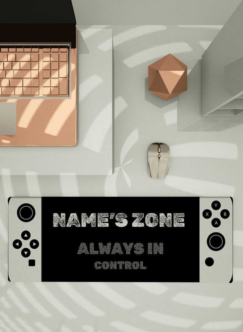 LOWHA - Customizable Desk Pad Rubber Desk Mat with Personalized Name and Always in Control Design on Premium Polyester Black/White/Grey - Image 1
