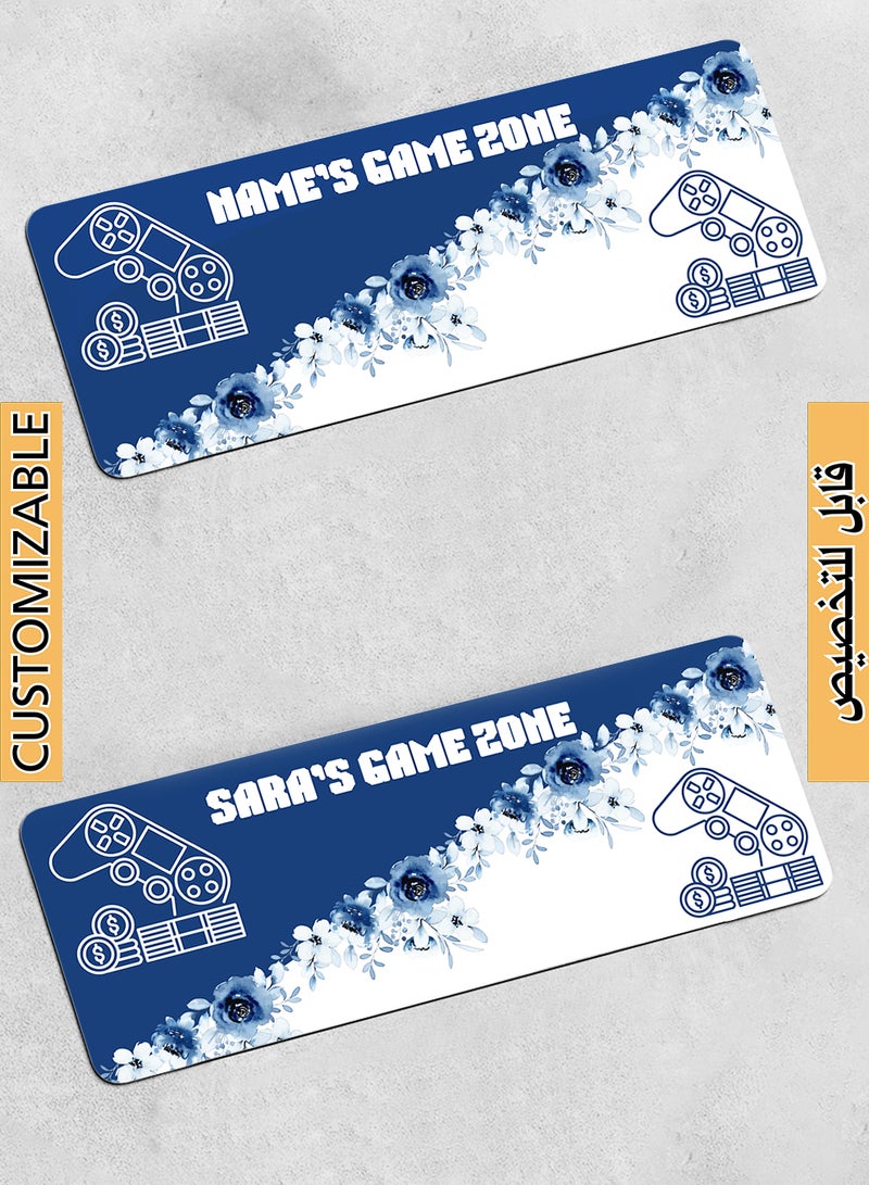 LOWHA Customizable Desk Pad Rubber Desk Mat with Personalized Name and Game Zone Design on Premium Polyester Blue/White  - Image 1