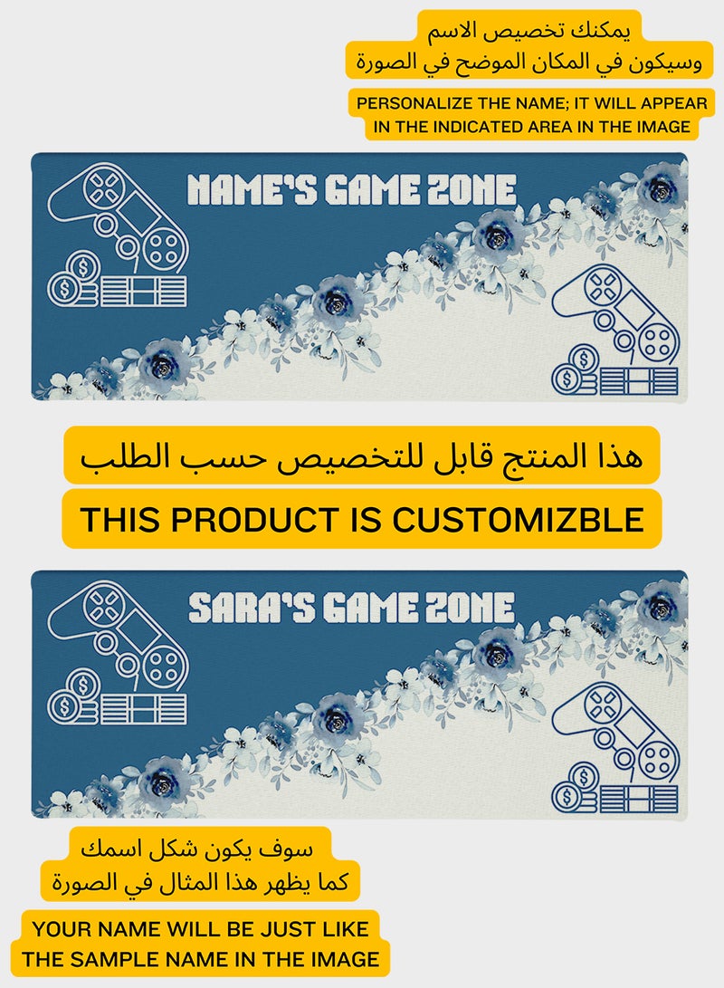 LOWHA Customizable Desk Pad Rubber Desk Mat with Personalized Name and Game Zone Design on Premium Polyester Blue/White  - Image 2