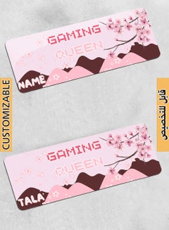 LOWHA Customizable Desk Pad Rubber Desk Mat with Personalized Name and Gaming Queen Design on Premium Polyester Pink/Brown  - Image 1