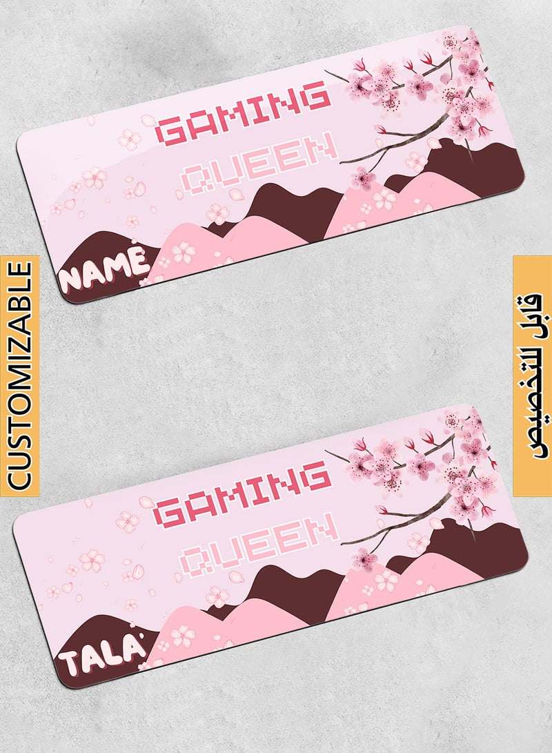 LOWHA Customizable Desk Pad Rubber Desk Mat with Personalized Name and Gaming Queen Design on Premium Polyester Pink/Brown  - Image 1