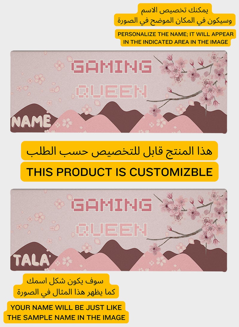 LOWHA Customizable Desk Pad Rubber Desk Mat with Personalized Name and Gaming Queen Design on Premium Polyester Pink/Brown  - Image 2