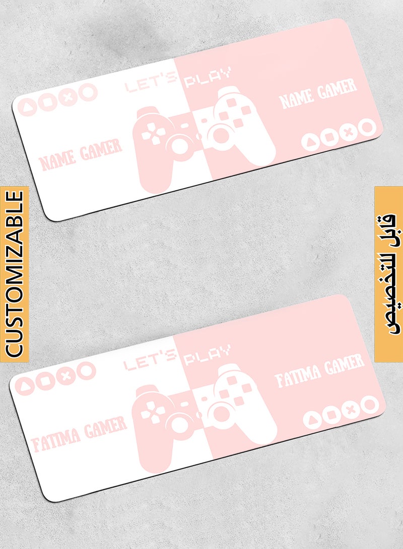 LOWHA Customizable Desk Pad Rubber Desk Mat with Personalized Name and Lets Play on Premium Polyester Pink/White  - Image 1