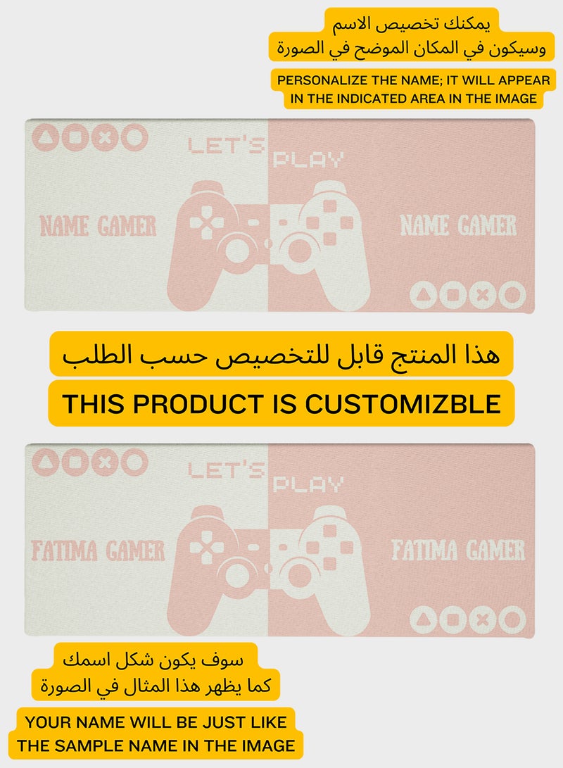 LOWHA Customizable Desk Pad Rubber Desk Mat with Personalized Name and Lets Play on Premium Polyester Pink/White  - Image 2