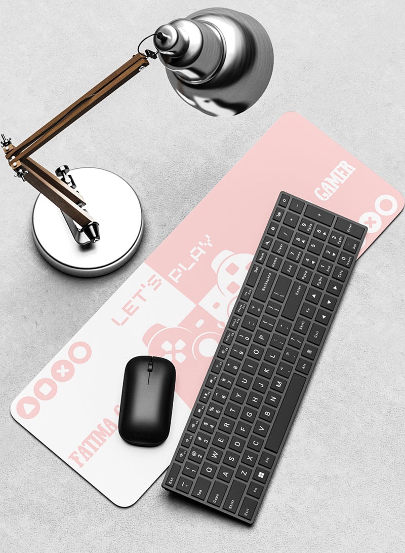 LOWHA Customizable Desk Pad Rubber Desk Mat with Personalized Name and Lets Play on Premium Polyester Pink/White  - Image 4