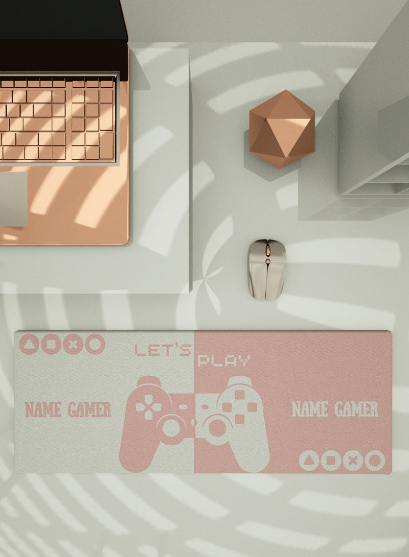 LOWHA Customizable Desk Pad Rubber Desk Mat with Personalized Name and Lets Play on Premium Polyester Pink/White  - Image 5