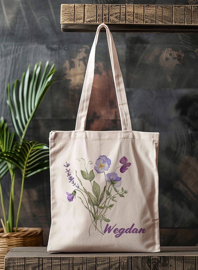 لوحة حقيبة يد بأحزمة كتف من البوليستر باسم قابل للتخصيص بتصميم زهور بيج - Image 4