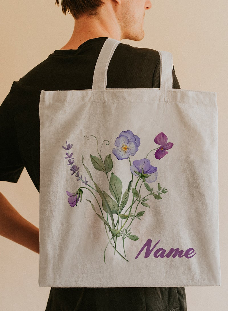 لوحة حقيبة يد بأحزمة كتف من البوليستر باسم قابل للتخصيص بتصميم زهور بيج - Image 5