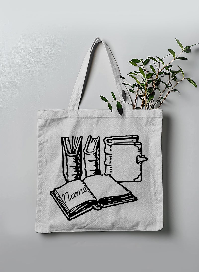 لوحة حقيبة يد بأحزمة كتف من البوليستر باسم قابل للتخصيص بتصميم كتب أبيض - Image 3