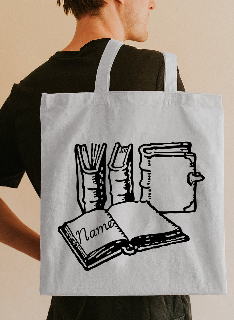 لوحة حقيبة يد بأحزمة كتف من البوليستر باسم قابل للتخصيص بتصميم كتب أبيض - Image 5