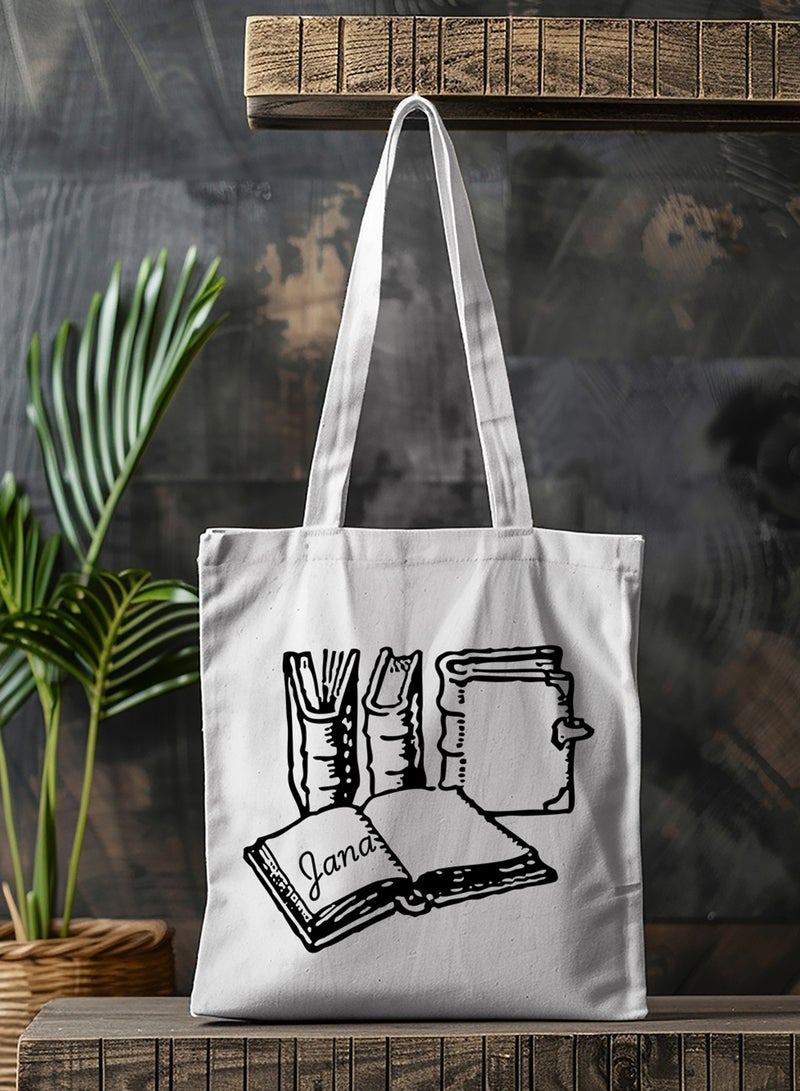 لوحة حقيبة يد بأحزمة كتف من البوليستر باسم قابل للتخصيص بتصميم كتب أبيض - Image 4