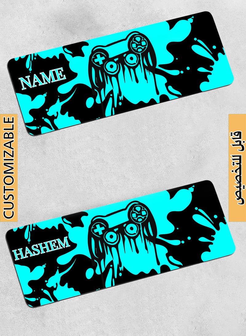 LOWHA Customizable Desk Pad Rubber Desk Mat with Personalized Name and Gaming Joystick Pattern on Premium Polyester Blue/Black  - Image 1