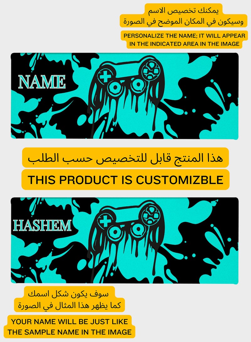 LOWHA Customizable Desk Pad Rubber Desk Mat with Personalized Name and Gaming Joystick Pattern on Premium Polyester Blue/Black  - Image 2
