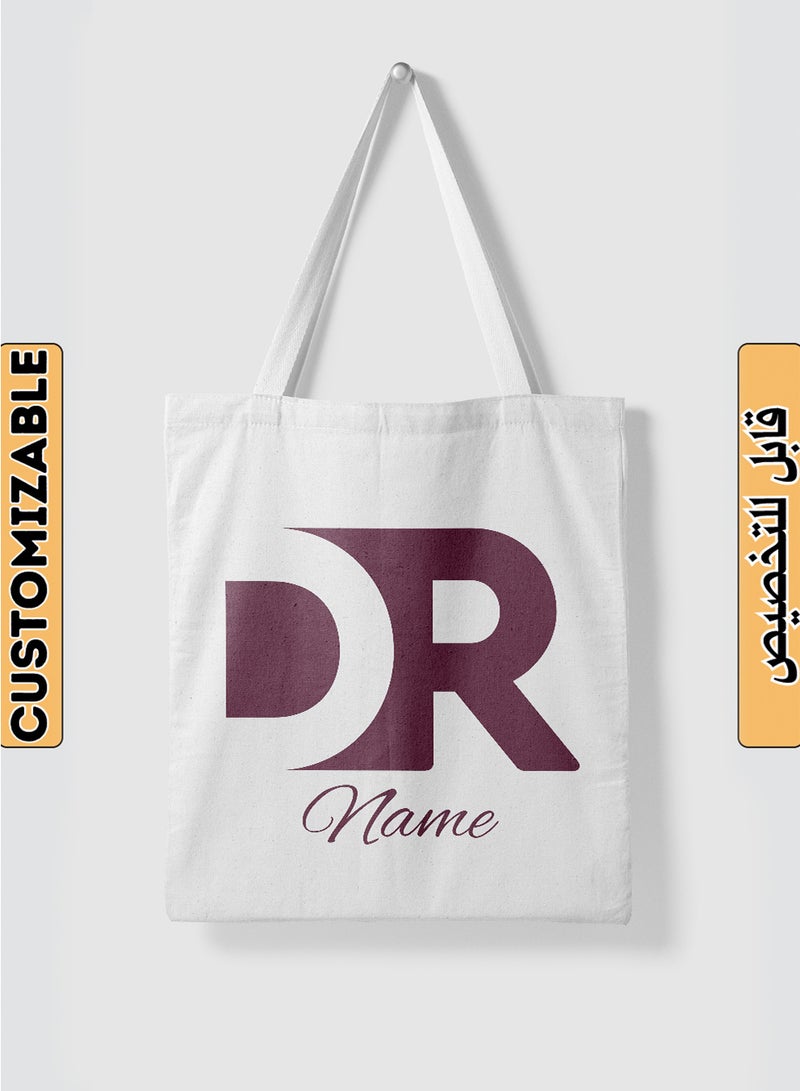 LOWHA Customizable Polyester Tote Bag with Shoulder Straps Personalized with Doctor Name and DR Design White - Image 1