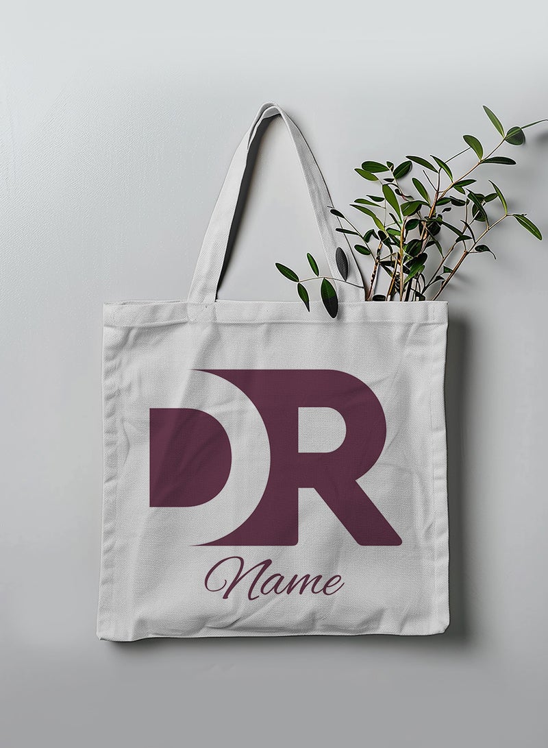 LOWHA Customizable Polyester Tote Bag with Shoulder Straps Personalized with Doctor Name and DR Design White - Image 3