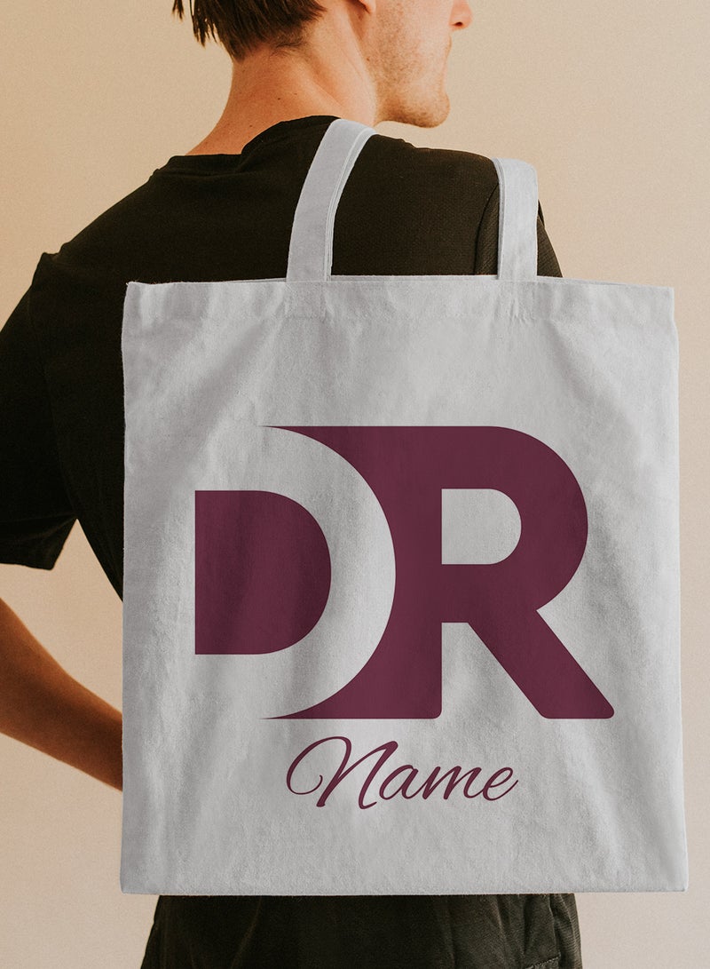 LOWHA Customizable Polyester Tote Bag with Shoulder Straps Personalized with Doctor Name and DR Design White - Image 5