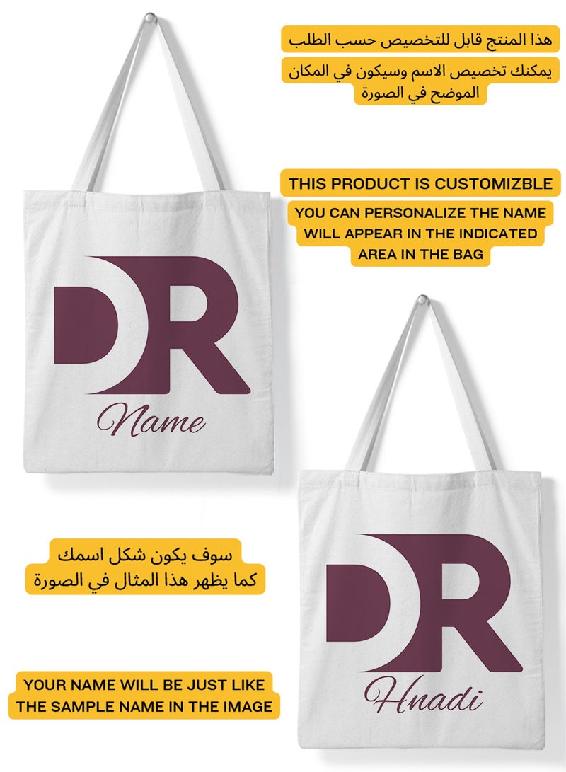 LOWHA Customizable Polyester Tote Bag with Shoulder Straps Personalized with Doctor Name and DR Design White - Image 2