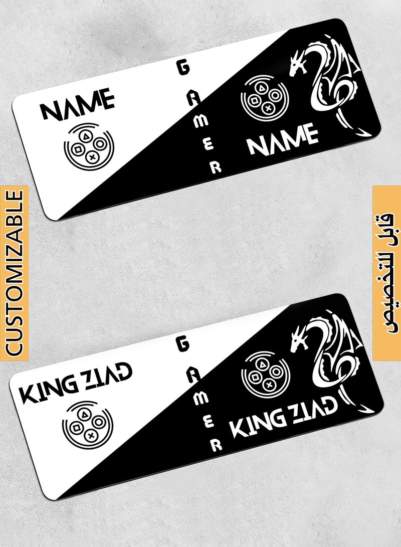 LOWHA Customizable Desk Pad Rubber Desk Mat with Personalized Name and Gamer Design on Premium Polyester Black/White  - Image 1