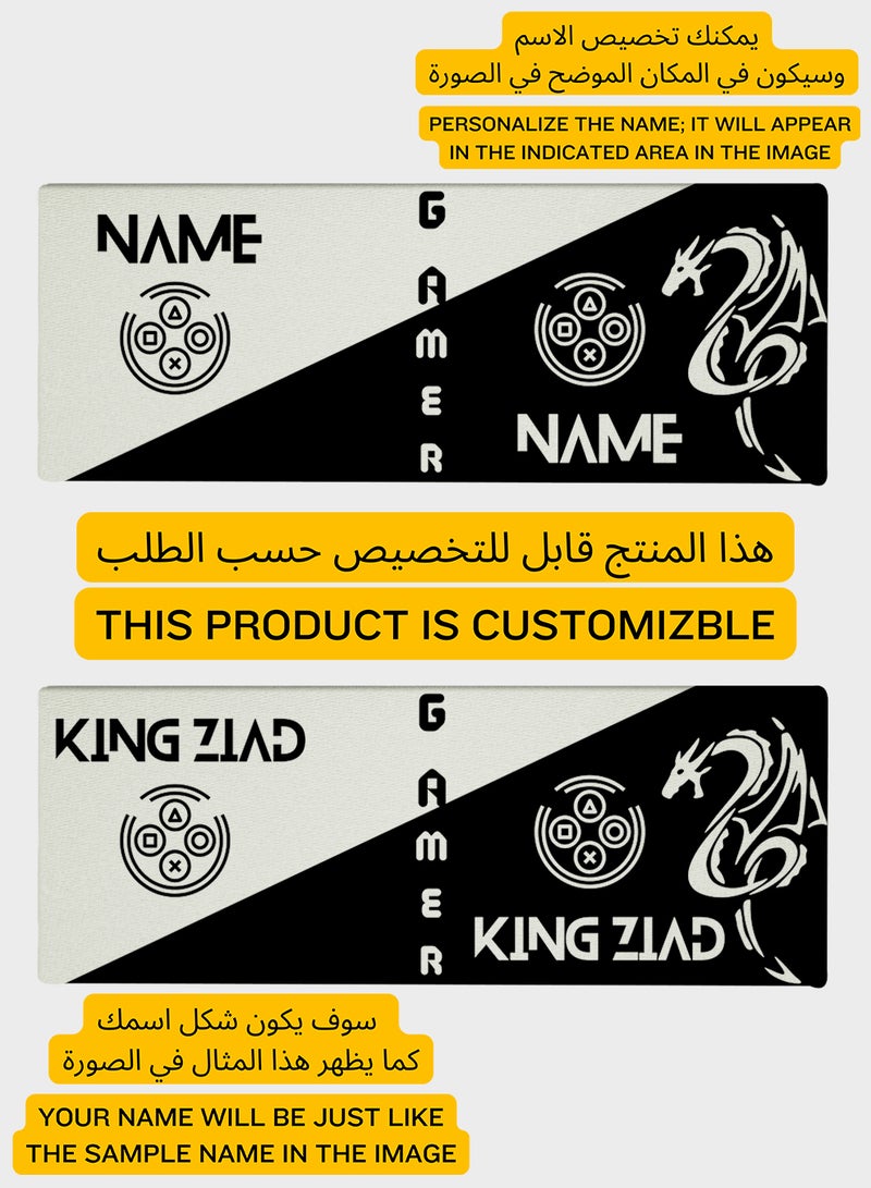 LOWHA Customizable Desk Pad Rubber Desk Mat with Personalized Name and Gamer Design on Premium Polyester Black/White  - Image 2