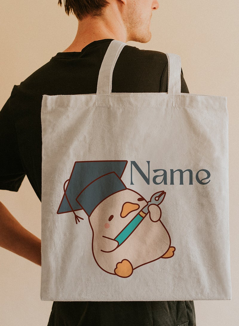 LOWHA Customizable Polyester Tote Bag with Shoulder Straps Personalized with Your Name and Duckling Design Beige - Image 5