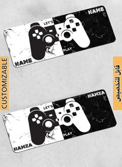 LOWHA Customizable Desk Pad Rubber Desk Mat with Personalized Name and Gaming Joystick Pattern on Premium Polyester Black/White  - Image 1