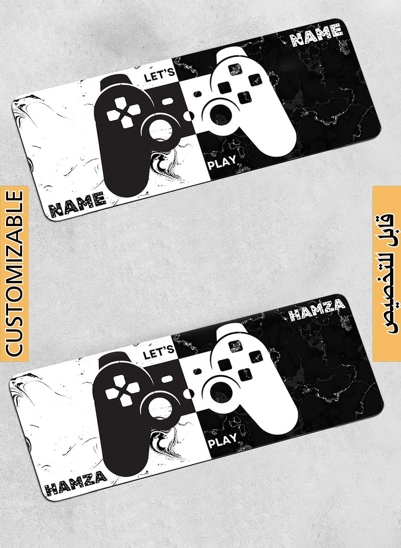 LOWHA - Customizable Desk Pad Rubber Desk Mat with Personalized Name and Gaming Joystick Pattern on Premium Polyester Black/White - Image 1