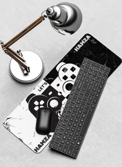 LOWHA Customizable Desk Pad Rubber Desk Mat with Personalized Name and Gaming Joystick Pattern on Premium Polyester Black/White  - Image 4