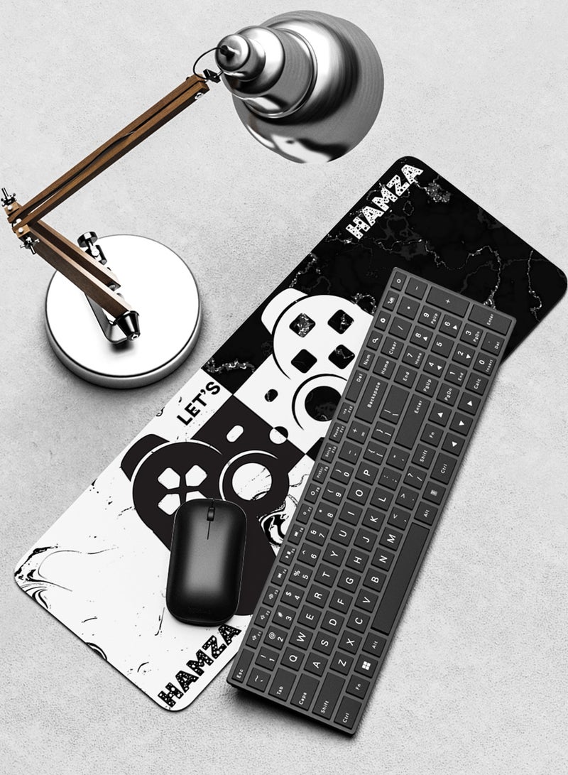 LOWHA - Customizable Desk Pad Rubber Desk Mat with Personalized Name and Gaming Joystick Pattern on Premium Polyester Black/White - Image 1