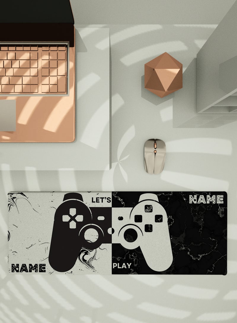 LOWHA - Customizable Desk Pad Rubber Desk Mat with Personalized Name and Gaming Joystick Pattern on Premium Polyester Black/White - Image 1