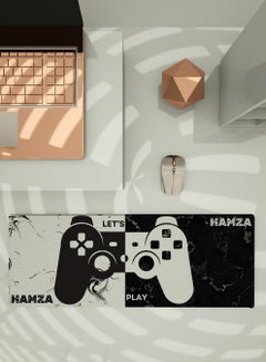 LOWHA Customizable Desk Pad Rubber Desk Mat with Personalized Name and Gaming Joystick Pattern on Premium Polyester Black/White  - Image 3