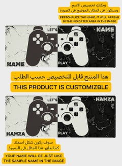 LOWHA Customizable Desk Pad Rubber Desk Mat with Personalized Name and Gaming Joystick Pattern on Premium Polyester Black/White  - Image 2
