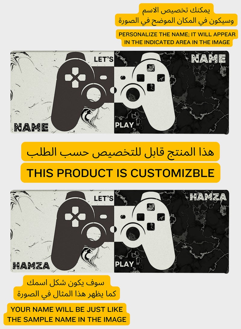 LOWHA - Customizable Desk Pad Rubber Desk Mat with Personalized Name and Gaming Joystick Pattern on Premium Polyester Black/White - Image 1