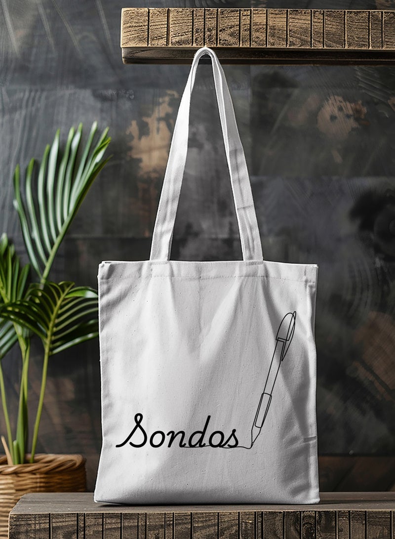 LOWHA Customizable Polyester Tote Bag with Shoulder Straps Personalized with Your Name and Pen Design White - Image 4