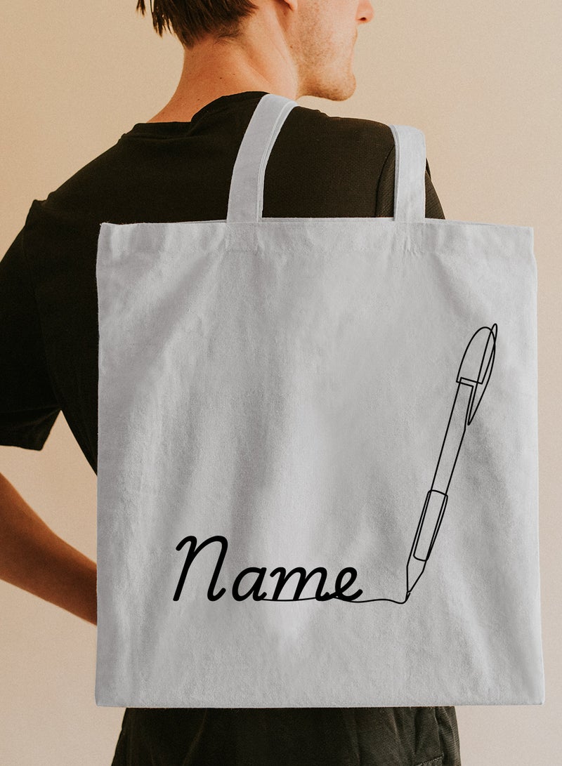 LOWHA Customizable Polyester Tote Bag with Shoulder Straps Personalized with Your Name and Pen Design White - Image 5